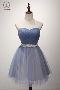 Kateprom A-line Strapless Short Tulle Sash Homecoming Cocktail Party Dresses for Teens KPH0279