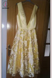 Kateprom A-line Deep V Neck Sleeveless Tea-Length Prom Dress with V Back Lace Homecoming Dress KPH0284