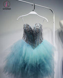 Kateprom Pool Blue Sparkly Sweetheart Sequins Tulle Short Cocktail Dress, Mini Homecoming Dress KPH0290