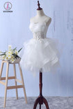 Kateprom Ivory Mini Ruffles Strapless Short Homecoming Dress,Lace Appliques Graduation Dress KPH0294