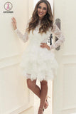 Kateprom Mini Long Sleeves Layers Homecoming Dress, Short Lace Graduation Dress, Lace Prom Gown KPH0299