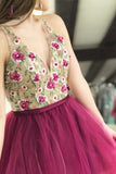 Kateprom Mini Deep V Neck Sleeveless Tulle Homecoming Dress with Appliques, Short Prom Dress KPH0311