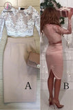 Kateprom Two Piece Long Sleeves Lace Knee Length Homecoming Dress, Sheath Prom Dress KPH0316