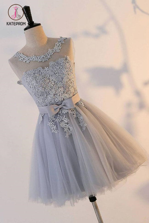 Kateprom Cute A Line Appliqued Homecoming Dress with Bowknot, Cheap Tulle Short Prom Dress KPH0339