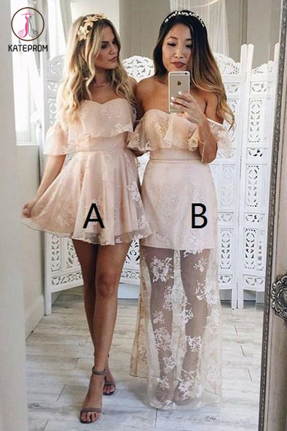 Kateprom Cheap Off Shoulder Pearl Pink Lace Homecoming Dress,Sexy Lace Sweet 16 Dress KPH0379