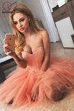 Kateprom A-Line Sweetheart Short Coral Beading Tulle Homecoming Dress, Strapless Mini Prom Dress KPH0387