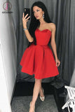 Kateprom A Line Red Sweetheart Homecoming Dress, Simple Strapless Junior Prom Dresses KPH0396