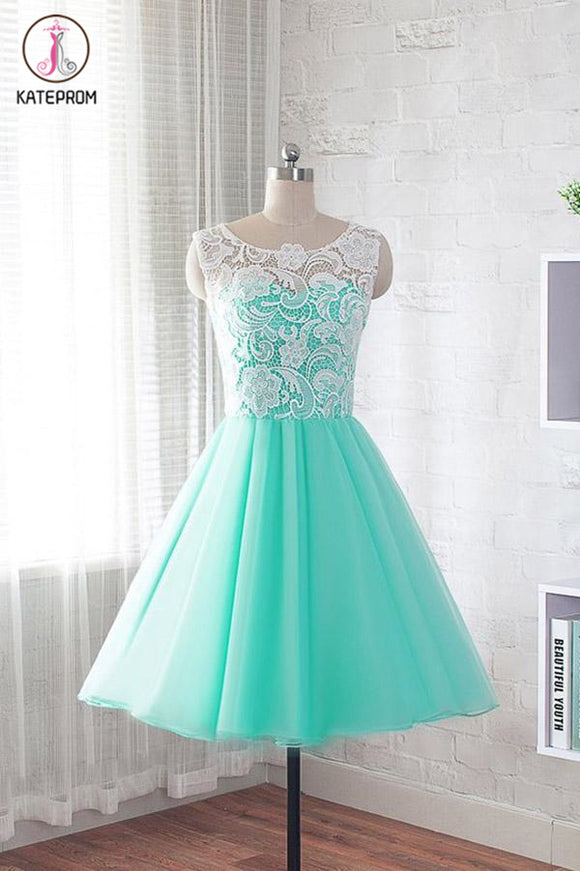 Kateprom Fashion Round Neck A Line Short Homecoming Dress with Lace, Cheap Sweet 16 Dresses KPH0399