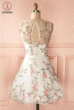 Kateprom Ivory Round Neck Sleeveless Homecoming Dress with Lace, Short Lace Prom Dress KPH0410
