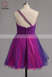 Kateprom A-line One Shoulder Tulle Short Ruffles Homecoming Dresses with Beads KPH0413