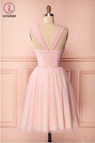 Kateprom Pink Vintage Straps Tulle Knee Length Homecoming Dress, Straps Graduation Dresses KPH0414