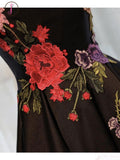 Kateprom A Line Off Shoulder Black Ankle Length Satin Prom Dresses with Appliques KPH0417