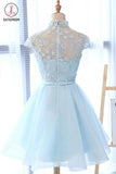 Kateprom A Line High Neck Cap Sleeves Organza Homecoming Dresses with Bowknot KPH0419
