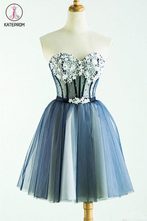 Kateprom Cute Sweetheart Tulle Homecoming Dress with Beads, A Line Appliqued Short Prom Dress KPH0424