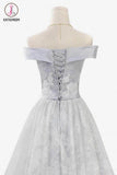 Kateprom Cheap Off the Shoulder Short Prom Dress with Lace, Cute Off Shoulder Party Dress with Belt KPH0427