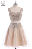 Kateprom Two Piece Strap Homecoming Dress with Crystals, A Line Tulle Short Party Dress KPH0429