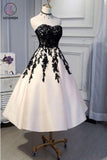 Kateprom Ankle Length Strapless Prom Dress with Black Lace, A Line Princess Homecoming Dress KPH0432