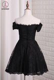 Kateprom Black Off Shoulder Lace Homecoming Dress, A Line Cheap Short Graduation Dresses KPH0433