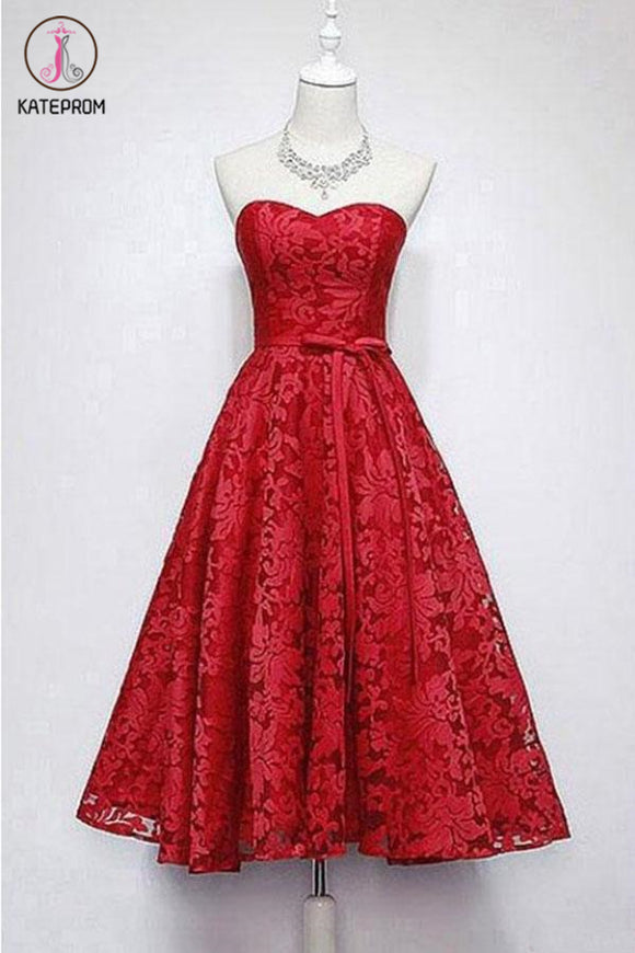 Kateprom A Line Sweetheart Ankle Length Lace Homecoming Dress, Cheap Lace Prom Dresses KPH0434