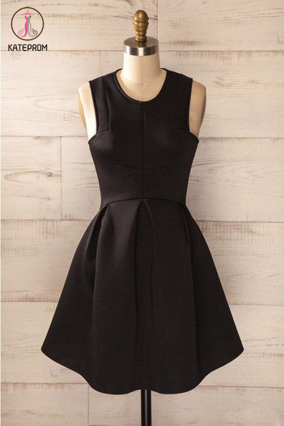 Kateprom Simple Satin Short Homecoming Dress, Cheap Black Sleeveless Mini Prom Dresses KPH0435