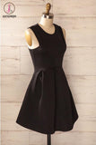 Kateprom Simple Satin Short Homecoming Dress, Cheap Black Sleeveless Mini Prom Dresses KPH0435