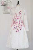 Kateprom High Low Lace Homecoming Dress with Appliques, Long Sleeve Lace Prom Dress KPH0436