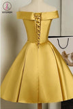Kateprom Simple Off the Shoulder Satin Short Prom Dress with Bowknot, A Line Homecoming Dress KPH0439