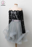 Kateprom Black Lace Homecoming Dress, Long Sleeve Tulle Short Graduation Dresses KPH0441