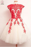 Kateprom Knee Length Lace Applique Short Tulle Prom Dresses, A Line Ivory Homecoming Party Dresses KPH0453