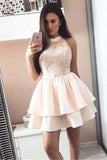 Kateprom A Line Sleeveless Mini Homecoming Dresses, Short Two Layers Prom Dress with Appliques KPH0450
