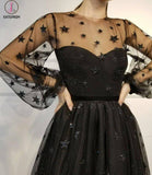 Kateprom Sparkly Long Sleeve Short Party Dress, Unique Sheer Neck Mini Homecoming Dress KPH0455