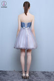 Kateprom Princess Steel Blue Sweetheart Tulle Short Homecoming Dress, Cute Prom Dress with Beads KPH0456