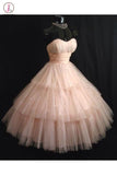 Kateprom Princess Sweetheart Tulle Knee Length Homecoming Dress, Puffy Strapless Short Prom Dress KPH0458
