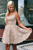 Kateprom A Line Spaghetti Straps Backless Lace Short Homecoming Dresses, Formal Short Prom Dresses KPH0459