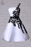Kateprom One Shoulder White Homecoming Dress with Black Lace, Knee Length Party Dress KPH0463