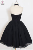 Kateprom Black Sleeveless Homecoming Dress, Simple Halter Party Dresses, Tea Length Graduation Dress KPH0464