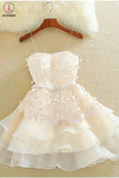 Kateprom Ivory A Line Tulle Homecoming Dress, Applique Short Prom Dress with Beads KPH0473