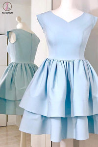 Kateprom Light Blue Cap Sleeve Homecoming Dress, Two Layers V Neck Short Party Dress KPH0482