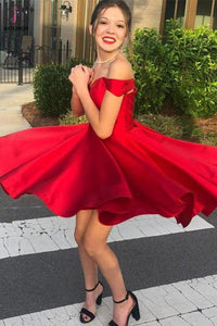 Kateprom Simple Off the Shoulder Short Red Homecoming Dress with Lace Up Back KPH0493