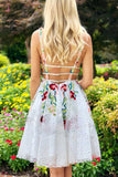 Kateprom A-line Short Lace Homecoming Dress with Appliques, Sleeveless V Neck Short Prom Dress KPH0489