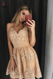 Kateprom Spaghetti Strap Short Prom Dress with Appliques, Lace Appliqued Homecoming Dresses KPH0498