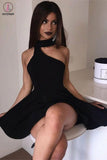 Kateprom Cheap Black Unique Satin Short Homecoming Dress, Simple Short Prom Dress KPH0494
