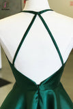 Kateprom Dark Green Satin Spaghetti Strap Halter Open Back Short Homecoming Dresses KPH0518