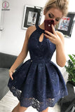 Kateprom Navy Blue Lace Homecoming Dress, Simple Sleeveless Short Party Dresses Prom Dress KPH0523
