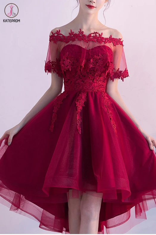 Kateprom Burgundy Sweetheart High Low Homecoming Dress with Wrap, Sweet 16 Dresses KPH0501