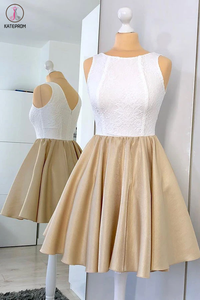 Kateprom Simple Short Homecoming Dress with Lace, Modern A Line Ruched Satin Party Dress KPH0483
