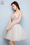 Kateprom Unique Strapless Tulle Short Homecoming Dress with Appliques, A Line Sweetheart Prom Dress KPH0510