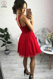 Kateprom Cute Red Tulle Short Homecoming Dress with Beading, A Line Sweetheart Short Prom Dress KPH0512