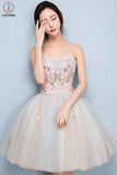Kateprom Unique Strapless Tulle Short Homecoming Dress with Appliques, A Line Sweetheart Prom Dress KPH0510