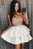 Kateprom A Line Cheap Spaghetti Strap Ivory Tiered Homecoming Dress with Appliques KPH0486